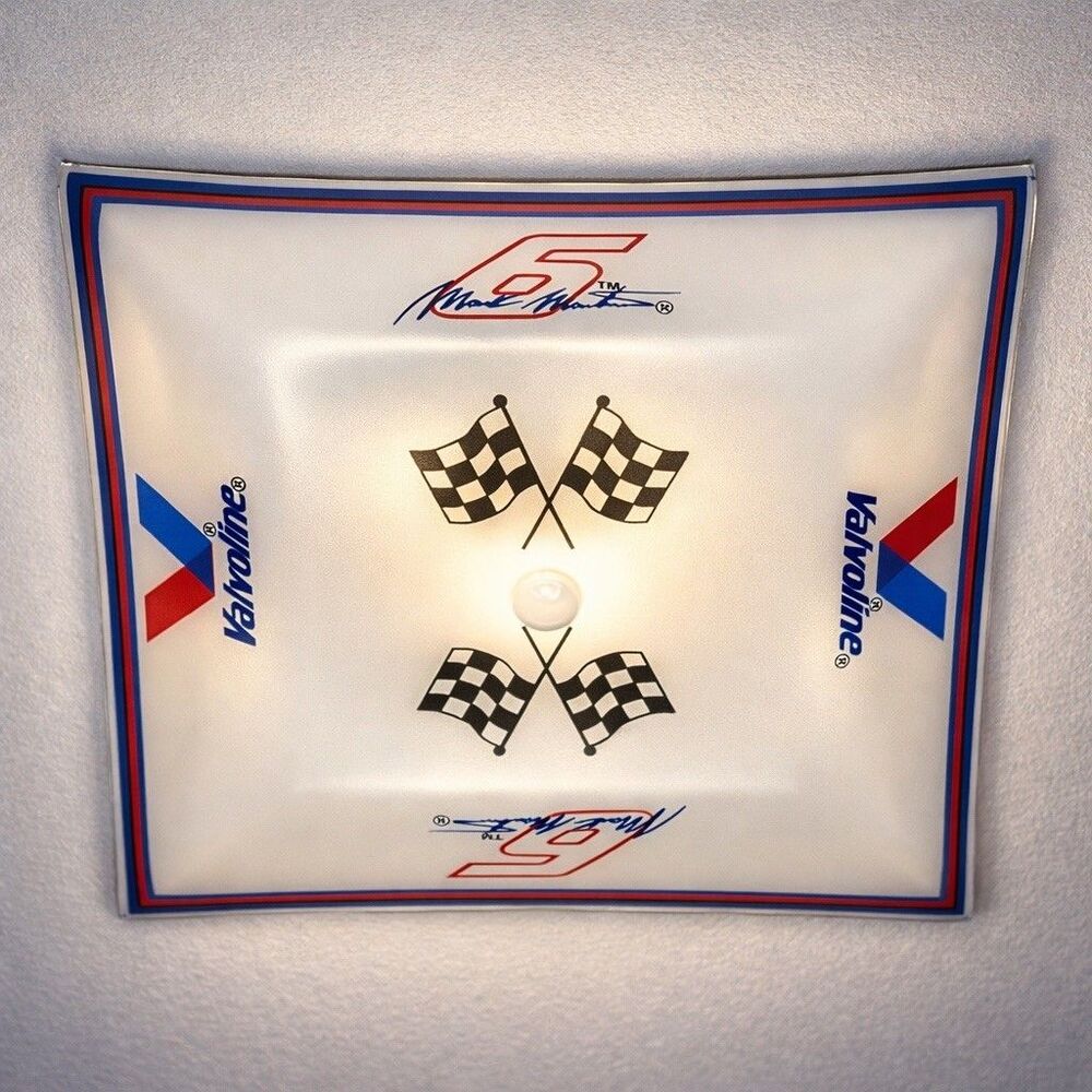 Vintage Mark Martin #6 Valvoline Glass Ceiling Light NASCAR Racing Decor